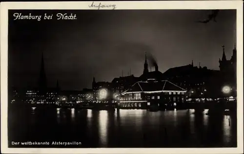 Ak Hamburg, Alsterpavillon bei Nacht