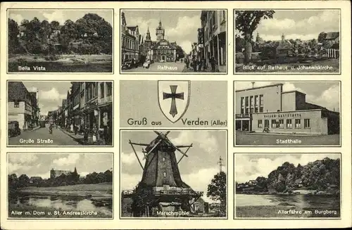 Verden an der Aller, Allerfähre, Marschmühle, Stadthalle, Große Straße, Rathaus