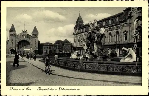 Ak Hamburg Altona, Hauptbahnhof, Stuhlmannbrunnen