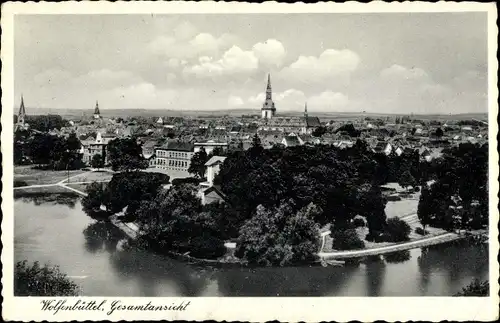 Ak Wolfenbüttel in Niedersachsen, Gesamtansicht, Kirchturm, Park