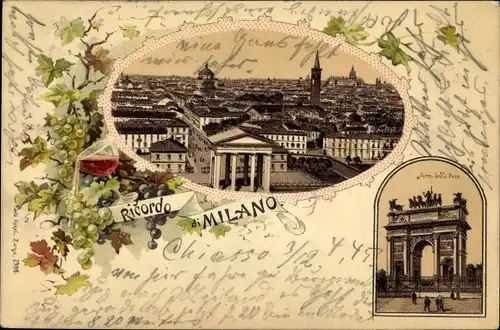 Litho Milano Mailand Lombardia, Arco della Pace, Blick auf den Ort