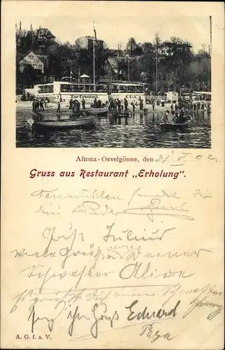 Ak Hamburg Altona Oevelgönne, Restaurant Erholung, Ruderboote