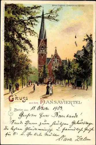 Litho Berlin Tiergarten Hansaviertel, Kaiser Friedrich Gedächtnis Kirche