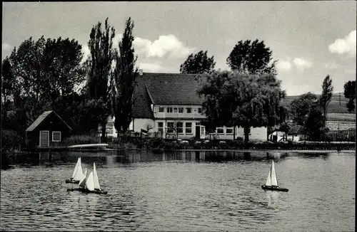 Ak Seeburg b. Duderstadt, See, Modelsegler, Restaurant