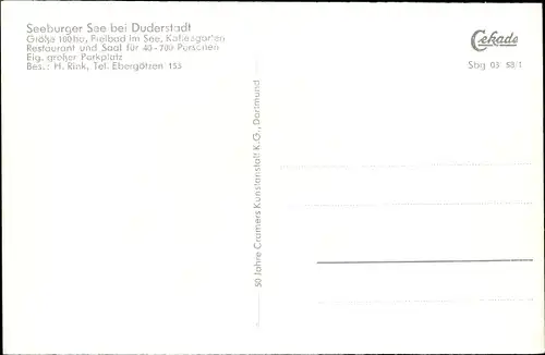 Ak Seeburg b. Duderstadt, See, Modelsegler, Restaurant