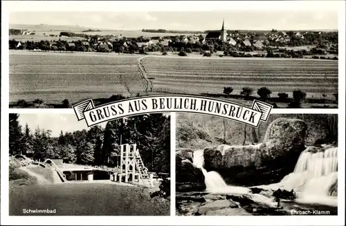 Ak Beulich im Hunsrück, Schwimmbad, Ehrbach Klamm, Panorama vom Ort