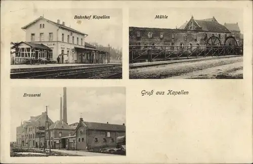 Ak Kapellen Grevenbroich, Bahnhof, Mühle, Brauerei