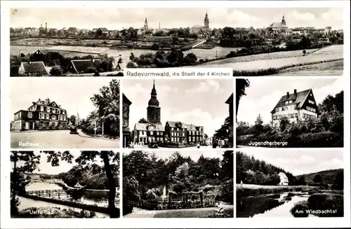 Ak Radevormwald, Kirchen, Rathaus, Markt, Jugendherberge, Uelfe-Bad, Stadtpark, am Wiedbachtal