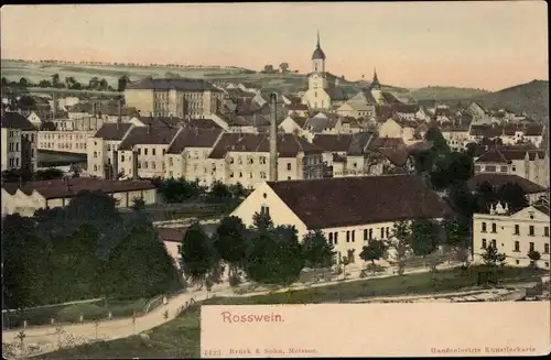 Ak Roßwein im Mittelsächsischen Bergland, Teilansicht der Stadt, Kirche