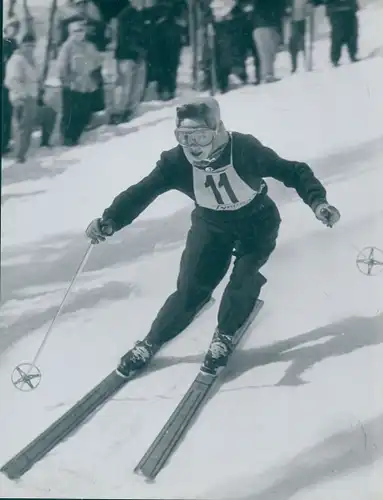 Foto Wintersport, Skifahrerin bei der Abfahrt, Startnummer 11