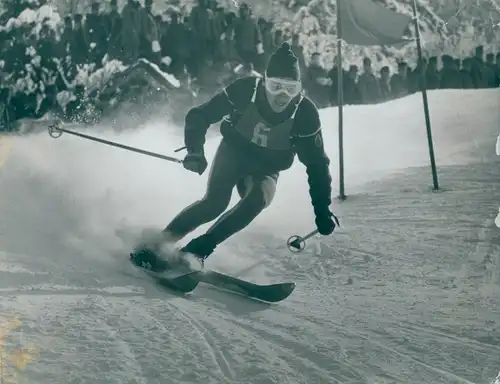 Foto Wintersport, Skifahrer bei der Abfahrt, Startnr. 6