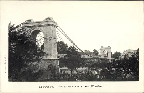 Ak Le Boulou Pyrénées Orientales, Pont suspendu sur le Tech