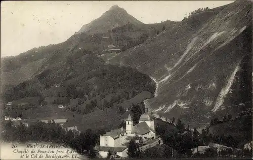 Ak Argelès Gazost Hautes-Pyrénées, Chapelle de Poueylau et le Col de Borderes