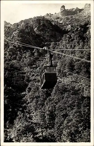 Ak La Pibeste Hautes Pyrénées, Vue d'une cabine le parcours au dessus de la foret