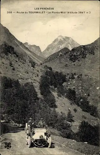 Ak Hautes Pyrénées, Route du Tourmalet, Le Pic du Midi, Auto
