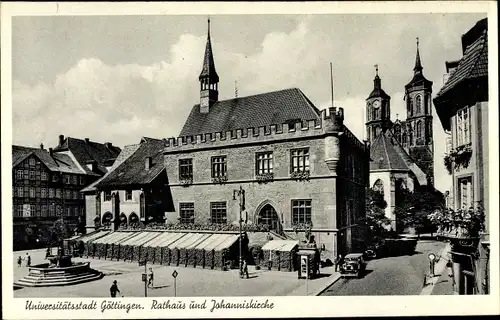 Ak Göttingen in Niedersachsen, Rathaus und Johanniskirche