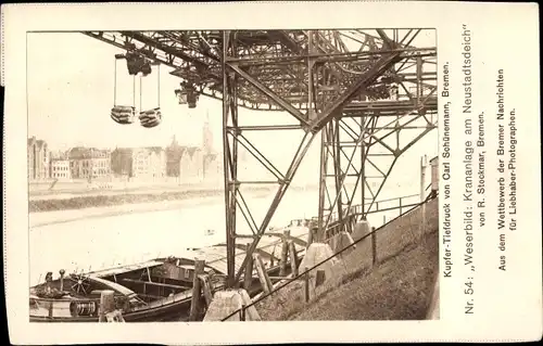 Ak Hansestadt Bremen, Krananlage am Neustadtsdeich, Fotograf R. Stockmar, Kupfertiefdruck