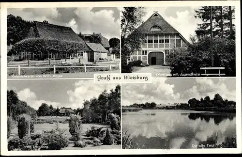 Ak Moisburg Niedersachsen, Kolonialwaren Wilh. Meyer, Pfarrhaus, Jugendheim, Hus Ulenborg, Teich