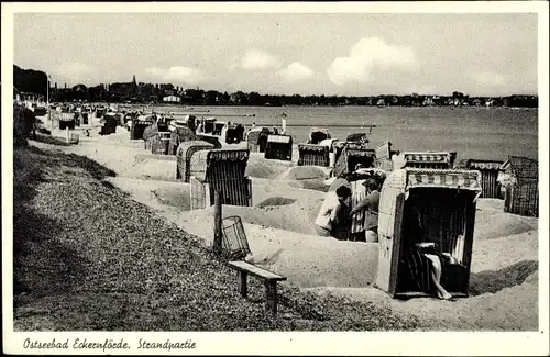 Ak Ostseebad Eckernförde, Strandpartie, Strandkörbe