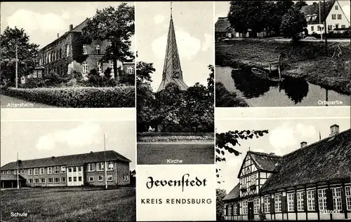 Ak Jevenstedt in Holstein, Schule, Kirche Altersheim, Pastorat