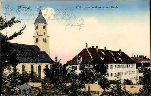 Ak Bad Wurzach in Oberschwaben, Töchterpensionat, Kath. Kirche