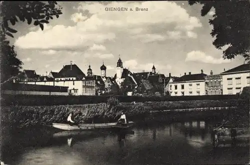 Ak Giengen an der Brenz, Teilansicht Ortschaft, Ruderboot