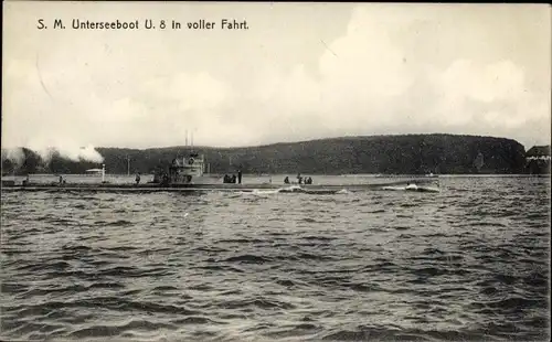 Ak U-Boot U 8 in voller Fahrt, Kaiserliche Marine