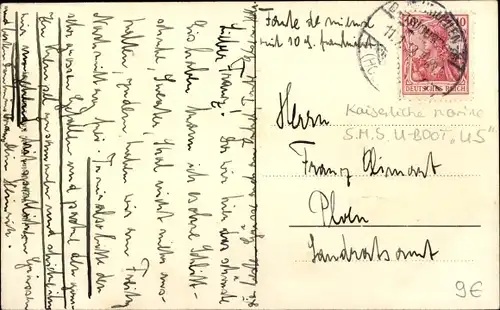 Ak U-Boot U 8 in voller Fahrt, Kaiserliche Marine