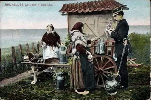 Ak Bruxelles Brüssel, Laitère Flamande, Flämisches Milchmädchen, Zughunde, Hundekarren