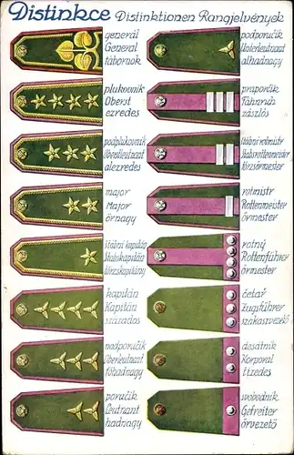 Künstler Ak Tschechien, Distinktionen Rangjelvenyek, Tschechisches Militär, Schulterklappen