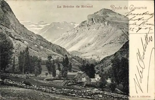 Ak Hautes Pyrénées, Route de Cavarnie, La Breche de Roland