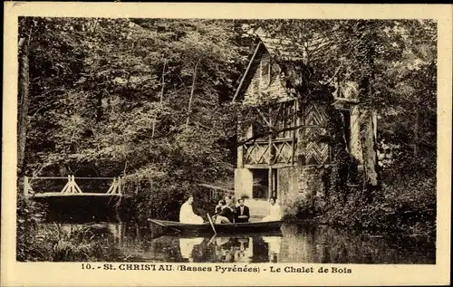 Ak Saint Christau Pyrénées Atlantiques, Le Chalet de Bois, Ruderpartie