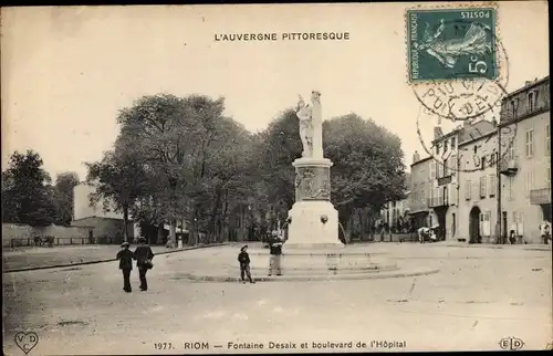 Ak Riom Puy de Dôme, Fontaine Desaix et boulevard de l'Hopital