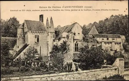 Ak Armentières Aisne, Ruines du Chateau