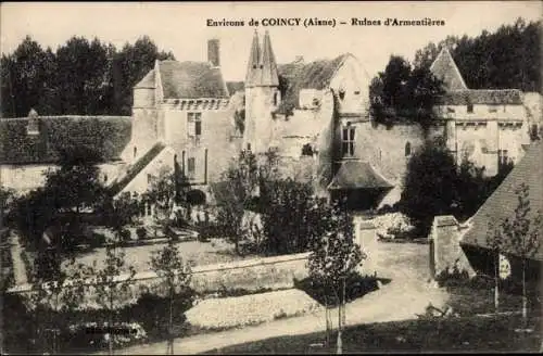 Ak Armentières Aisne, Ruines du Chateau