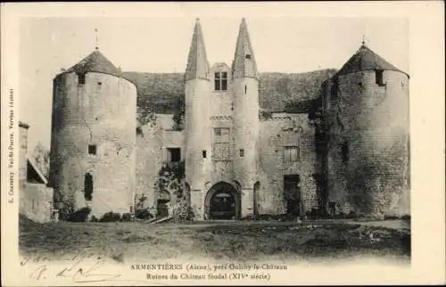 Ak Armentières Aisne, Ruines du Chateau