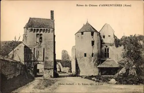 Ak Armentières Aisne, Ruines du Chateau