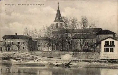 Ak Loyettes Ain, Les Bords du Rhone et l'Eglise
