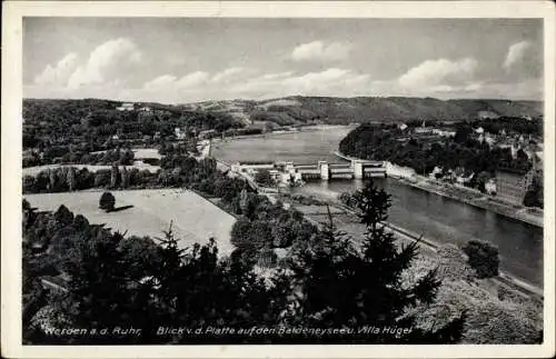 Ak Werden Essen im Ruhrgebiet, Panorama auf Baldeneysee, Villa Hügel, Stauwehr