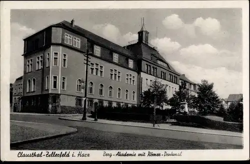 Ak Clausthal Zellerfeld im Oberharz, Berg Akademie, Römer Denkmal