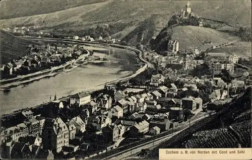 Ak Cochem an der Mosel, Cond, Sehl, Vogelschau, Panorama