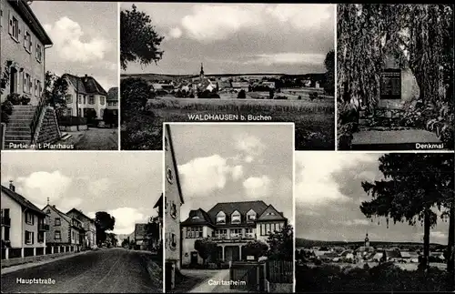 Ak Waldhausen Buchen im Odenwald, Hauptstraße, Denkmal, Panorama, Caritasheim, Pfarrhaus