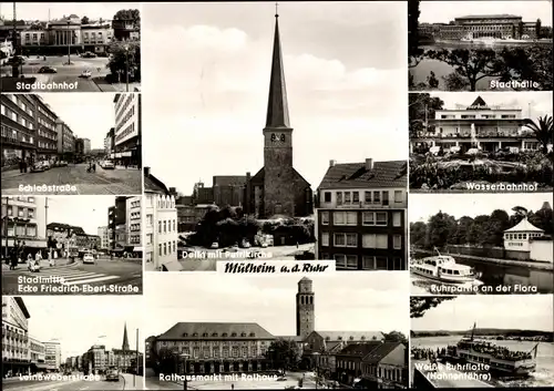 Ak Mülheim an der Ruhr, Ruhrlandschaft, Weiße Ruhrflotte, Stadtbahnhof Front, Wasserbahnhof, Kirche