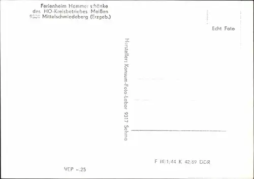 Ak Mittelschmiedeberg Mildenau im Erzgebirge, Ferienheim Hammerschänke HO Kreisbetriebes Meißen