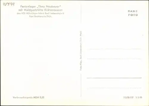 Ak Brotterode Trusetal in Thüringen, Ferienlager Theo Neubauer, Waldgaststätte Krätzersrasen