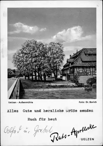 Ak Uelzen in Niedersachsen, Blick auf die Außenmühle, Rats Apotheke