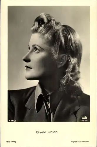 Ak Schauspielerin Gisela Uhlen, Portrait, seitliches Profil, Tobis Film, Ross Verlag 3341/2