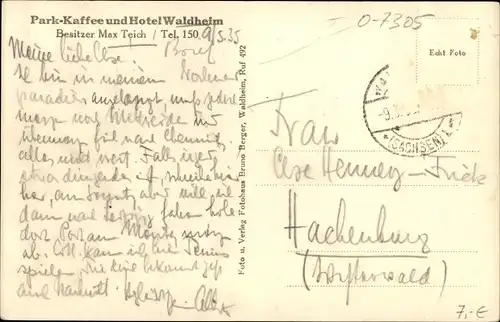 Ak Waldheim in Mittelsachsen, Parkkaffee und Hotel