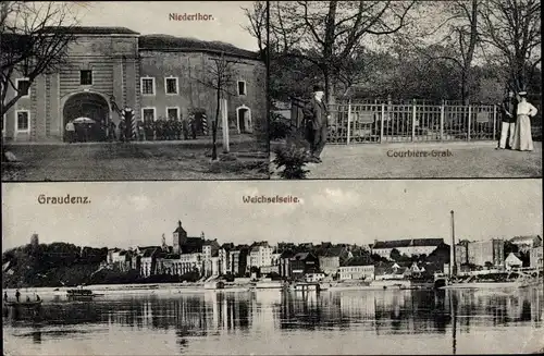 Ak Grudziądz Graudenz Westpreußen, Niedertor, Courbiere Grab, Weichselseite