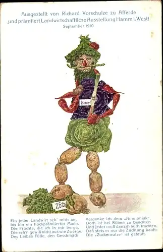 Ak Hamm in Westfalen, Landwirtschaftliche Ausstellung 1910, Figur aus prämiertem Gemüse, Dünger